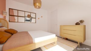 Chambre bohème girly rose terracotta pampa rotin